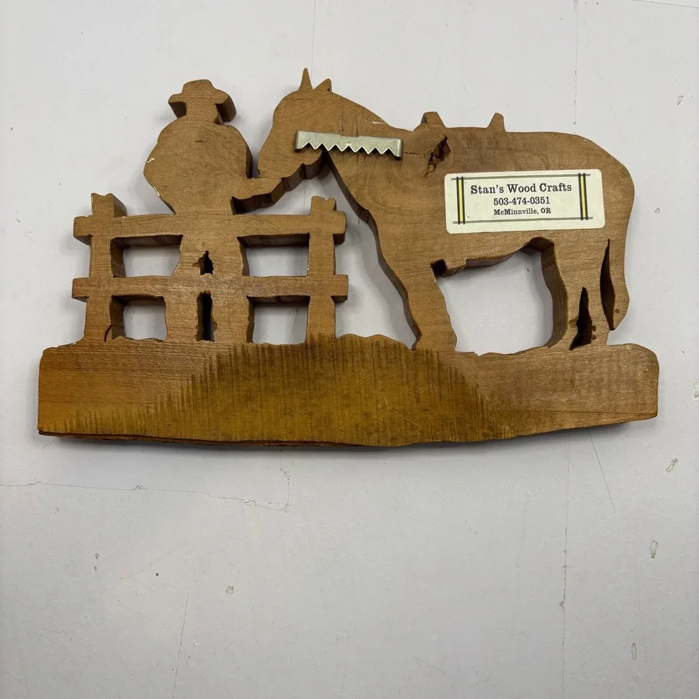 Stan's Wood Crafts Cowboy and Horse Wooden Wall Plaque Rustic Western Decor